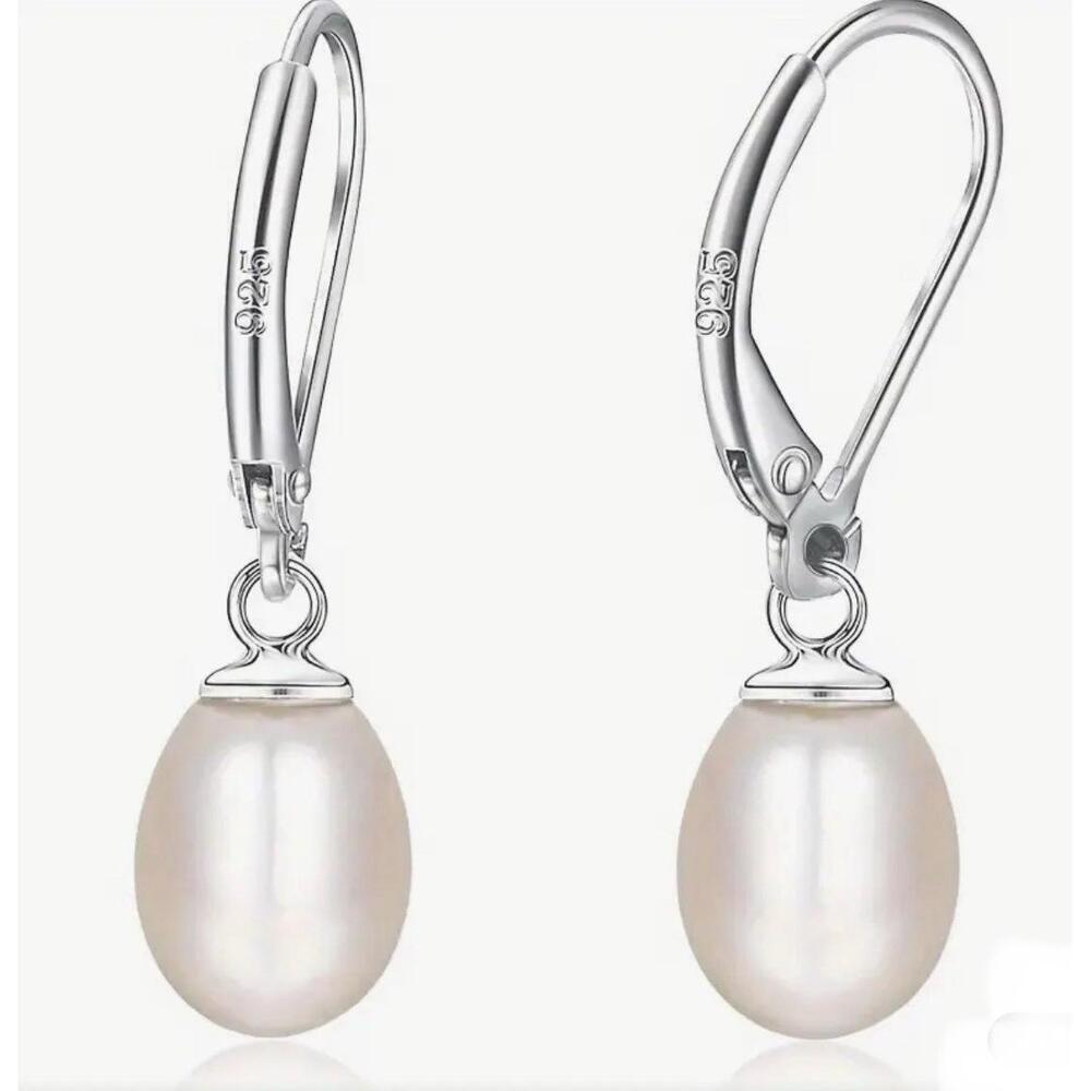 925 AAA Quality Genuine Freshwater Cultured Pearl Drop Dangle Earrings White